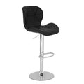 Banco para barra Nexo de Deurope.com.mx con asiento de madera termoformada, tapizado en Leather Touch, base de cromo, color negro.