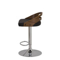 Banco para barra Quasar de Deurope con base de cromo, asiento de madera termoformada y tapizado en Leather Touch, color negro.