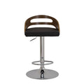 Banco para barra Quasar de Deurope.com.mx con asiento de madera termoformada, tapizado en Leather Touch, base de cromo, color negro.