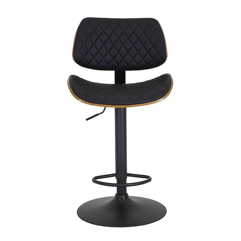 Banco Tempo deurope.com.mx, banco de base de cromo con asiento de madera termoformada y tapizado en Leather Touch, color negro.