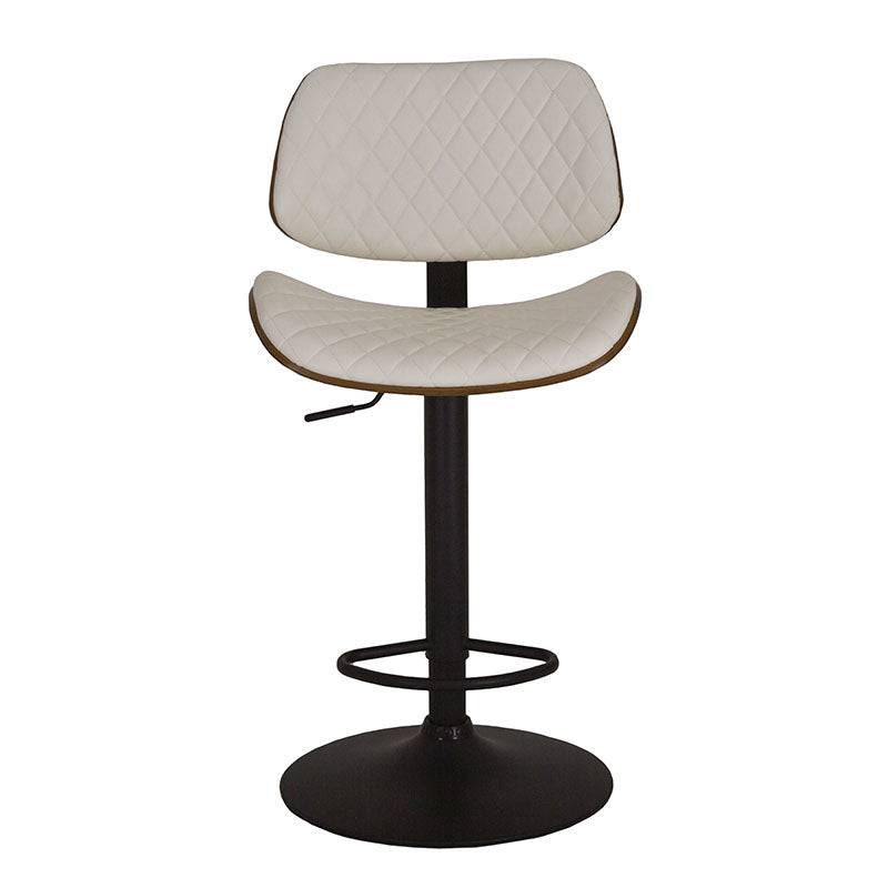 Banco Tempo deurope.com.mx, banco con base de cromo, asiento de madera termoformada y tapizado en Leather Touch en color negro.