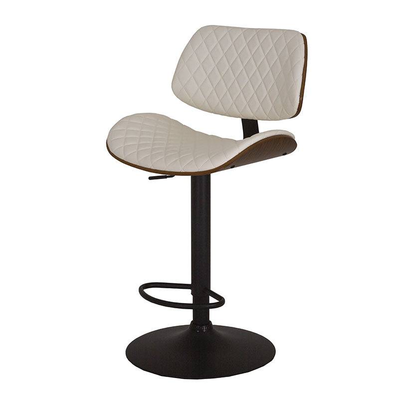 Banco Tempo deurope.com.mx con base de cromo, asiento de madera termoformada y tapizado en Leather Touch en color negro.