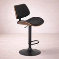 Banco para barra de cromo con asiento de madera termoformada y tapizado en Leather Touch, negro, de deurope.com.mx.