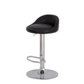 Banco Vortice de Deurope.com.mx, banco para barra con base de cromo, asiento de madera termoformada y tapizado leather touch negro.