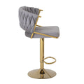 Banco para barra Imperial de Deurope.com.mx, con base de cromo, asiento de madera termoformada y tapizado de terciopelo gris.