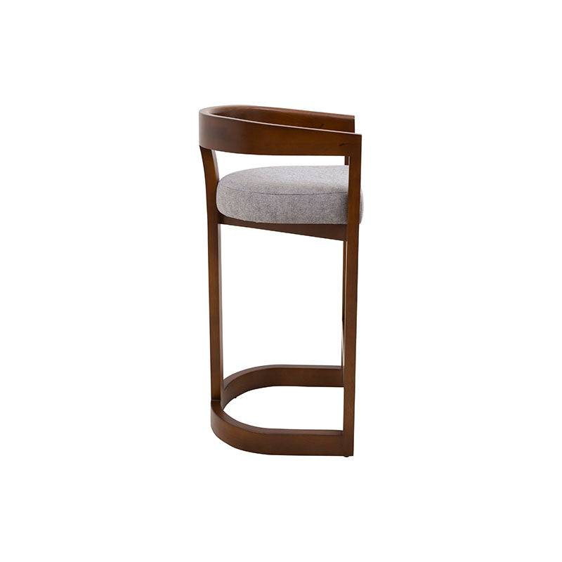 Banco Jess de Deurope con estructura de madera de pino, chapa de nogal y tapiz de tela, 48 cm de alto, 100 cm de largo.