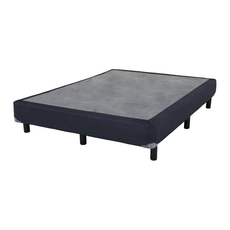 Cama box América Forte tamaño Queen con estructura resistente y colchón cómodo, en color gris claro, vista desde un ángulo.