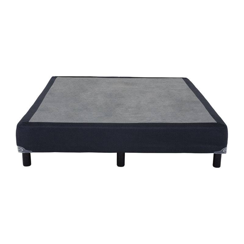 Caja de cama América Forte tamaño queen, estructura robusta y duradera, vista lateral con detalles del colchón y base.