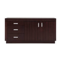 Buffet Quebec de madera de nogal, chapa de encino y okume, con puertas y estantes, estilo clásico y elegante.