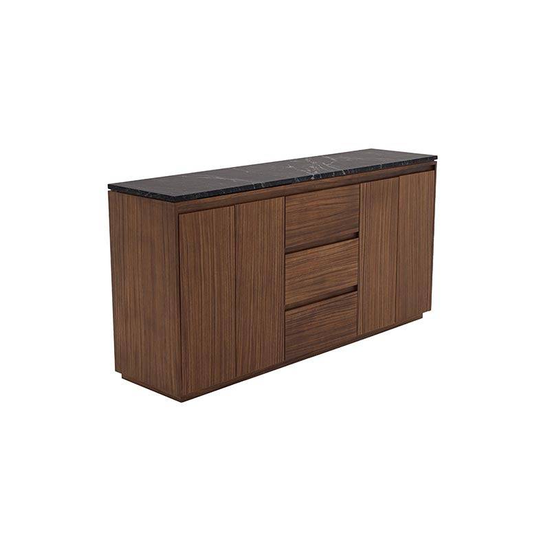 Buffet Montecarlo de chapa de parota con granito natural, frente de 160 cm, alto 80 cm y fondo 40 cm, en color natural