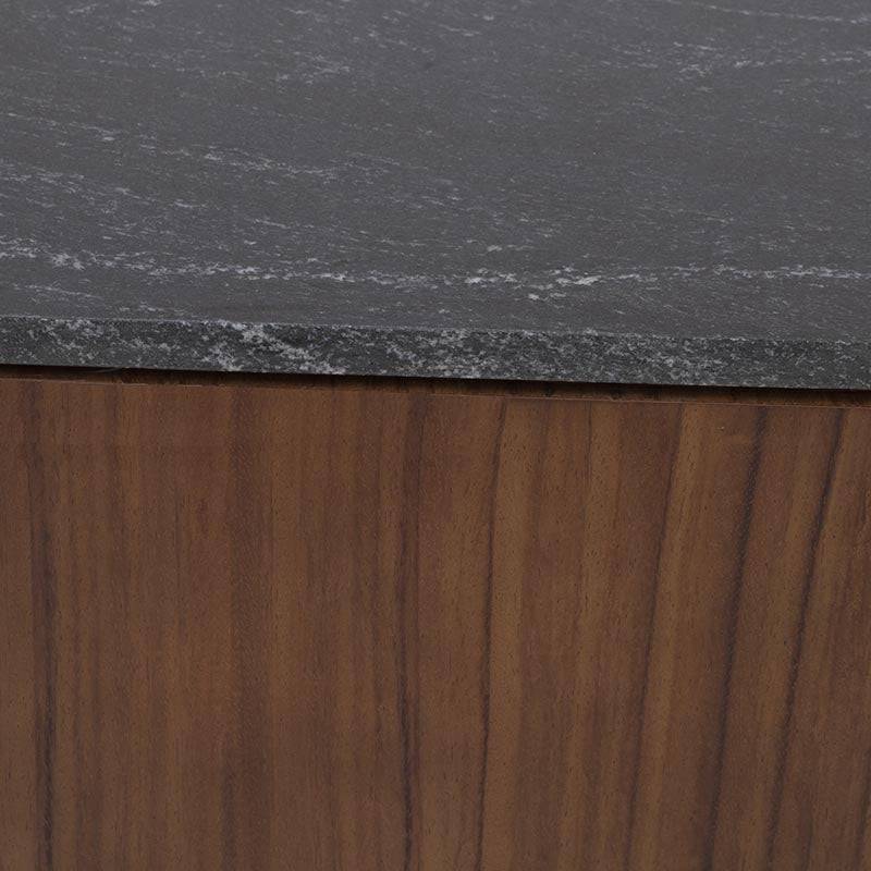 Buffet Montecarlo de madera de parota con acabado granito natural, de 160 cm de alto, 80 cm de ancho y 40 cm de fondo.