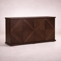 Juego de comedor con buffet Montecarlo de deurope.com.mx, buffet en nogal con acabado en chapa de nogal, frente y dimensiones.