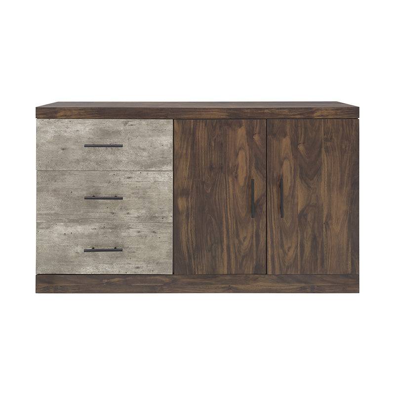 Buffet Amara de color nogal gris mate con puertas y cajones, de 140 cm de ancho, en madera de estilo moderno.