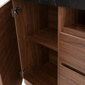 Buffet Jena de madera nogal negro con acabado en chapa de nogal y superficie de melamina estilo mármol, medidas 180x90x40 cm.