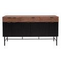 Juego de comedor Jess de 4 piezas con buffet de nogal y madera de pino en acabado industrial, con dimensiones de 160x90x40 cm.