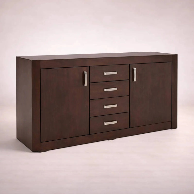 Buffet Creta II de Deurope, bufetera de madera con acabado en chapa de okumé, frente de 180 cm, diseño moderno y funcional.