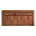 Juego de comedor Quetzal de 12 piezas de madera industrializada y chapas de okumé y parota, con buffet en tonos tabaco y madera