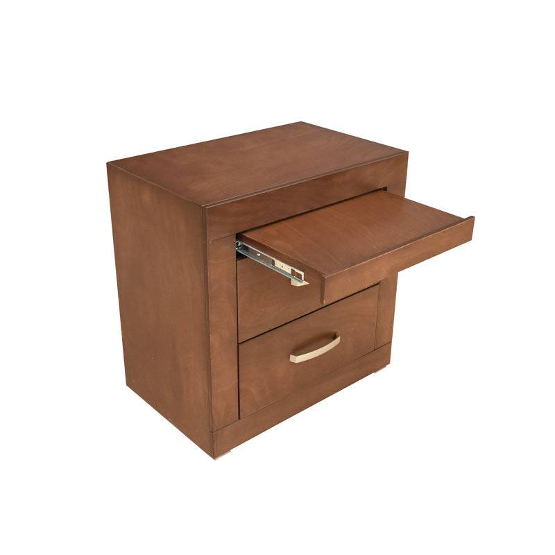 Buró Atenas de estilo moderno en color madera, con superficie amplia y espacio de almacenamiento.