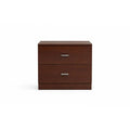 Buró de madera oscura modelo Paris de deurope.com.mx, mueble de oficina elegante y moderno con superficie plana y cajones.
