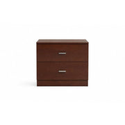 Buró de madera oscura modelo Paris de deurope.com.mx, mueble de oficina elegante y moderno con superficie plana y cajones.