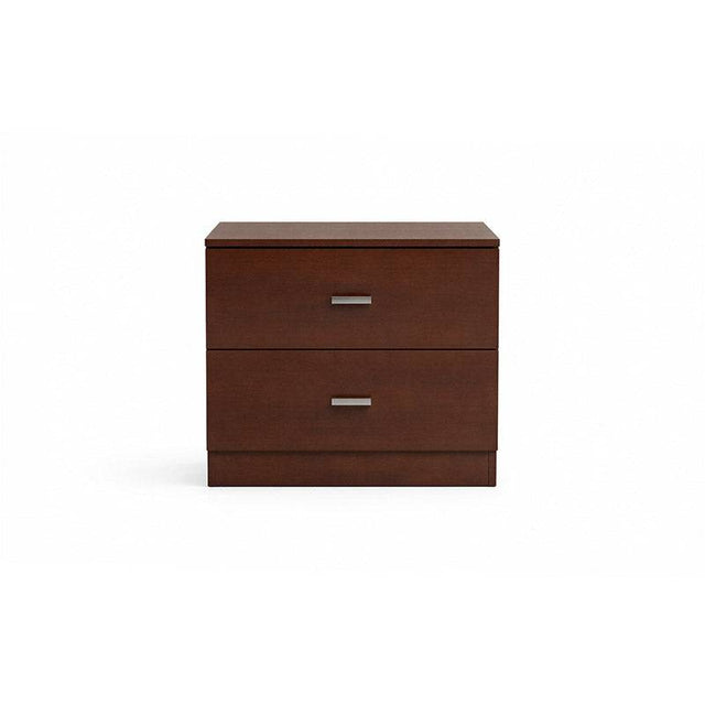Buró de madera oscura modelo Paris de deurope.com.mx, mueble de oficina elegante y moderno con superficie plana y cajones.