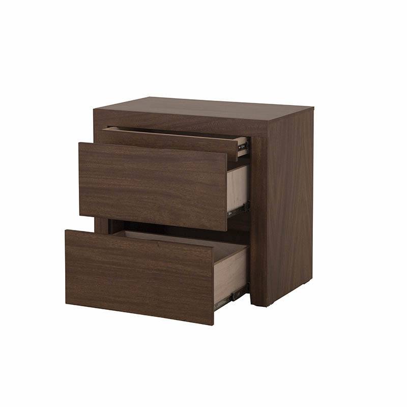 Buro Loretta de madera oscura con chapa de parota, tamaño 60x60x40 cm, estilo elegante y moderno
