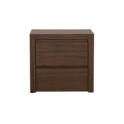 Buro Loretta de madera oscura con chapa de parota, tamaño 60x60x40 cm, estilo elegante y moderno.