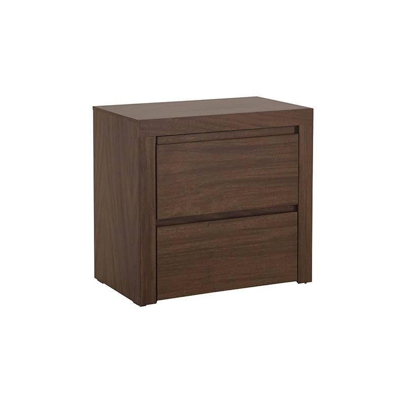 Buró Loretta de madera oscura con chapa de parota, tamaño 60x60x40 cm, estilo moderno y elegante.
