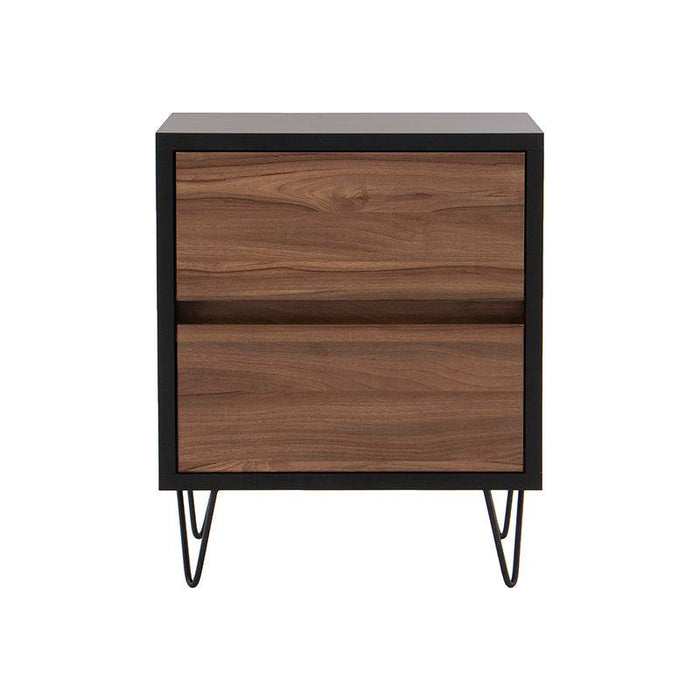 Buró Lazy de estilo moderno en color negro y nogal, estructura de melamina, frente de 60 cm, alto 55 cm, fondo 40 cm.