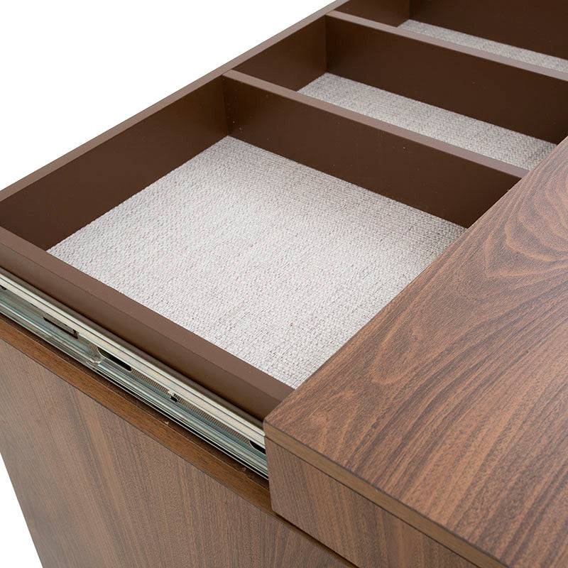 Buró de madera Alejandría de Deurope, con acabado en chapa de nogal americano, frente de 60 cm y diseño industrial elegante.