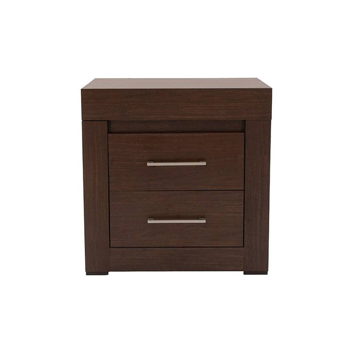 Buro de recámara Boston de madera industrializada en nogal oscuro, 60 cm de ancho, 70 cm de alto y 46 cm de fondo.