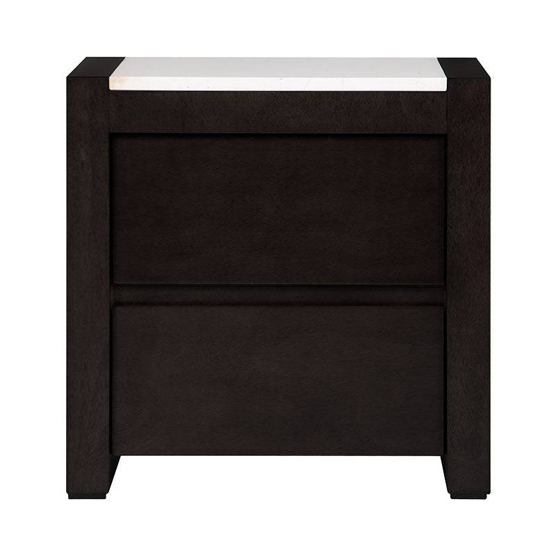 Buró Mond de madera con chapa de caoba, frente de mármol Belagio, tamaño 60x60x40 cm, diseño elegante y moderno.