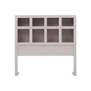 Cabecera Picasso de madera industrial gris claro con diseño moderno, mide 142 cm de ancho y 140 cm de alto.
