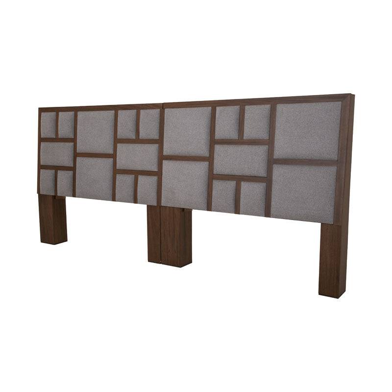 Cabecera Loretta de madera oscura para cama, diseño elegante y moderna, vista de frente en acabado en tono oscuro.