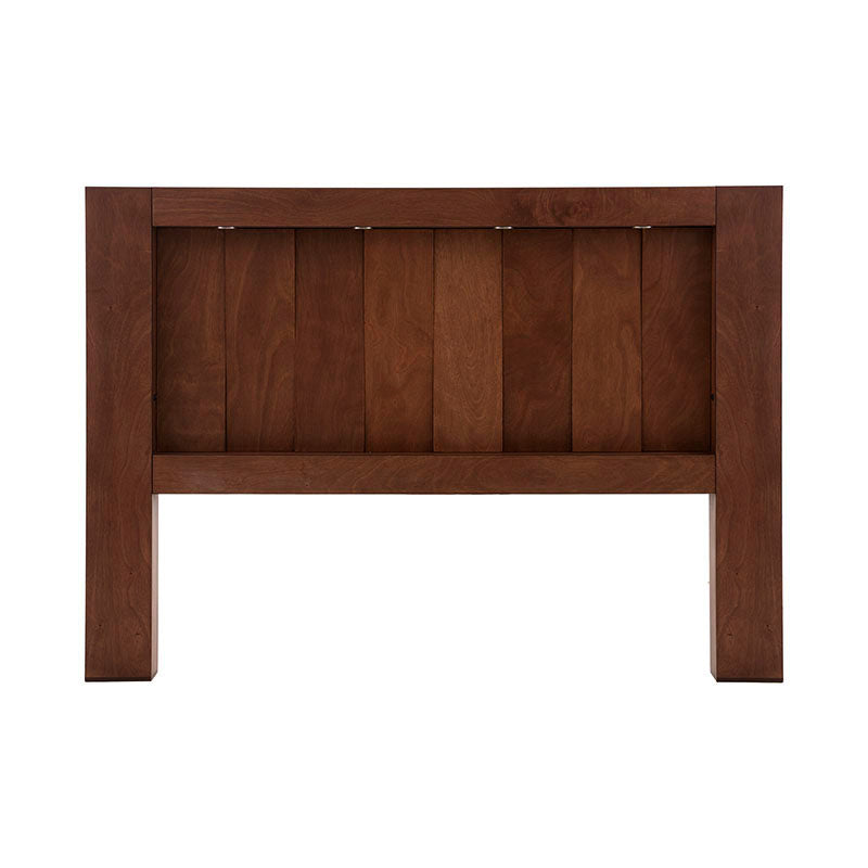 Cabecera Noruega de madera en chapa de okume, color mandarín, mide 210 cm de ancho, 150 cm de alto y 10 cm de fondo.