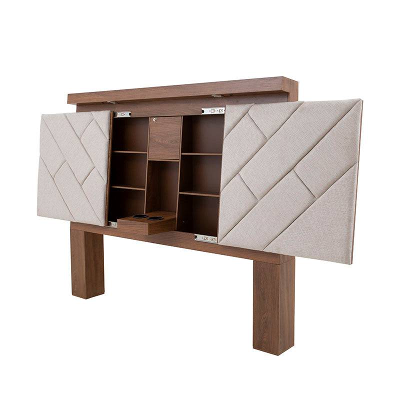 Cabecera Alejandría de Deurope en madera nogal beige con tapiz de tela, 200 cm de ancho, estilo industrial.