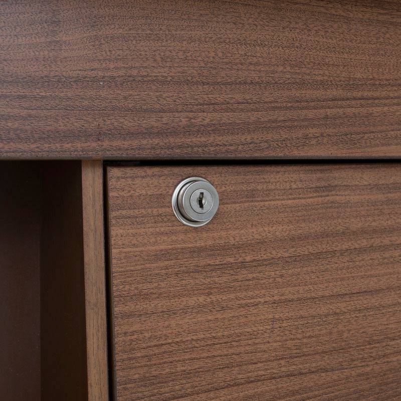 Cabecera Alejandría de Deurope en madera color nogal con tapiz de tela beige, tamaño 200 cm de alto y 166 cm de ancho.