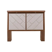 Cabecera Alejandría de Deurope en madera industrializada y tapiz beige, con detalles en tela, tamaño 200x166x20 cm