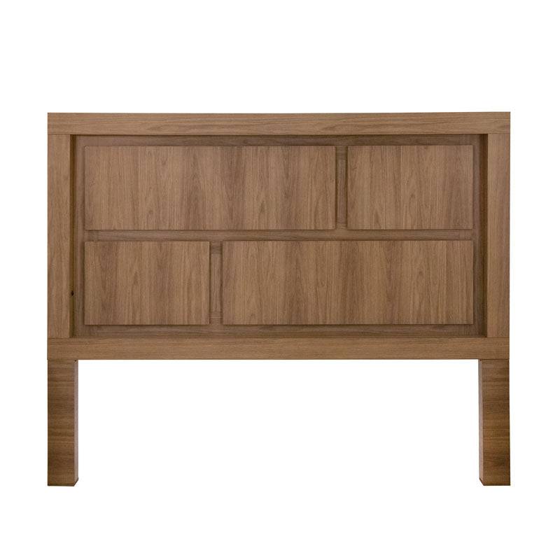 Cabecera Allure de madera MDF en color nogal, de 200 cm de ancho y 166,5 cm de alto, diseñada para camas modernas.