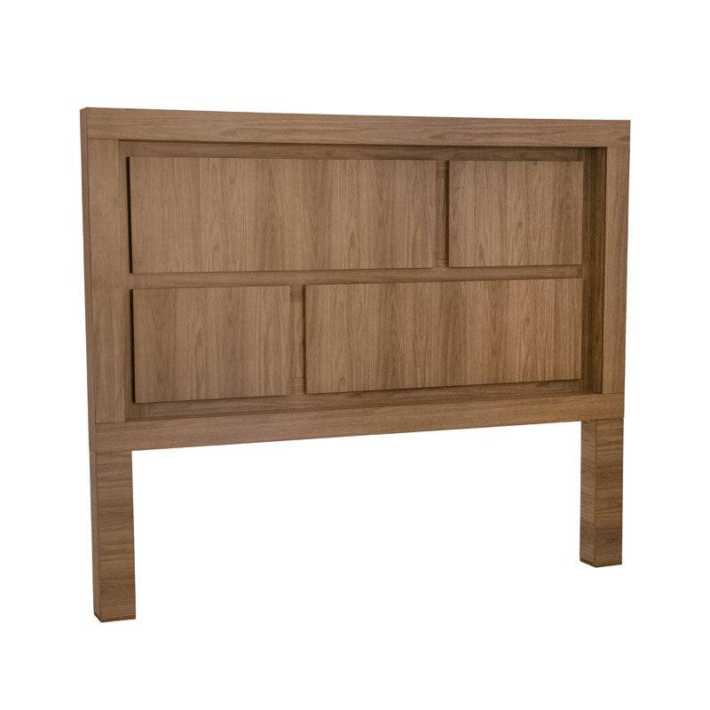 Cabecera Allure de madera MDF en color nogal, de 200 cm de ancho y 166,5 cm de alto, para dormitorio elegante y moderno.