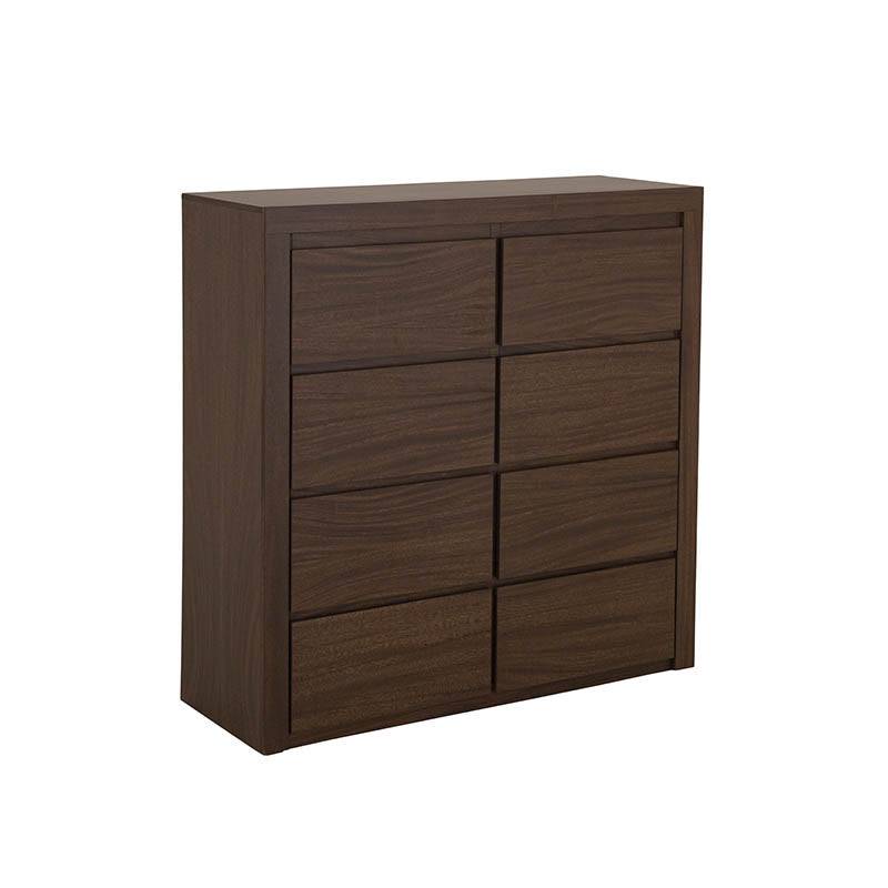 Cajonera Loretta de madera oscura, mueble de almacenamiento con varias gavetas, estilo moderno y funcional.