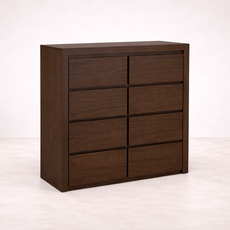 Cajonera Loretta de madera oscura de Deurope, mueble de almacenamiento con múltiples cajones en un estilo moderno.