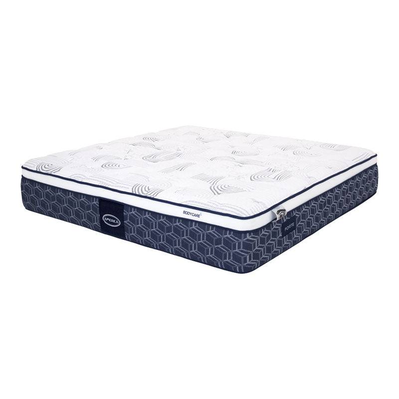 Colchón América Forte tamaño King Size de deurope.com.mx, vista superior del colchón con superficie acolchada y diseño moderno.