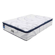 Colchón matrimonial Sealy Blau de tejidos de punto con tela antiácaros, frente, vista lateral, en tamaño 190 cm de largo.