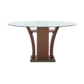 Mesa de comedor Tulip de color nogal, estilo moderno, con superficie lisa y diseño elegante en madera.