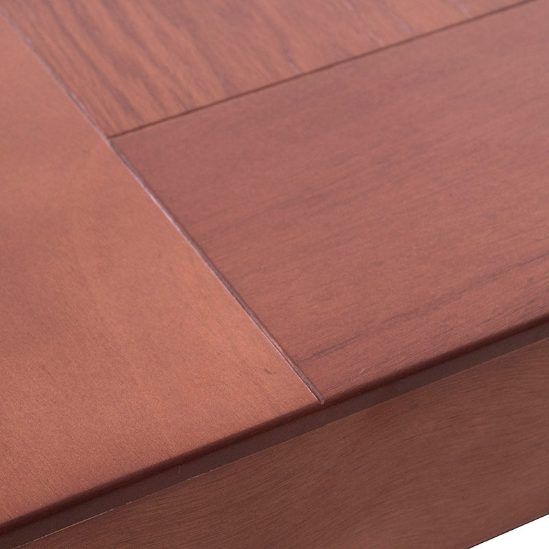 Mesa de comedor Quebec de madera de nogal y encino, en tono café, con 210 cm de largo y diseño elegante.