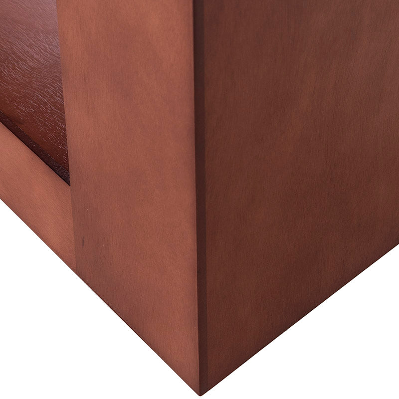 Mesa de comedor Quebec de madera de nogal y encino, con acabado en chapa de okume, en color café oscuro.