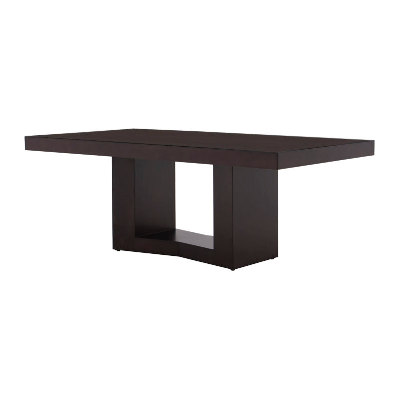 Mesa de comedor Quebec de madera de nogal y chapa de encino y okumé, en color café, con dimensiones de 210x78x110 cm.