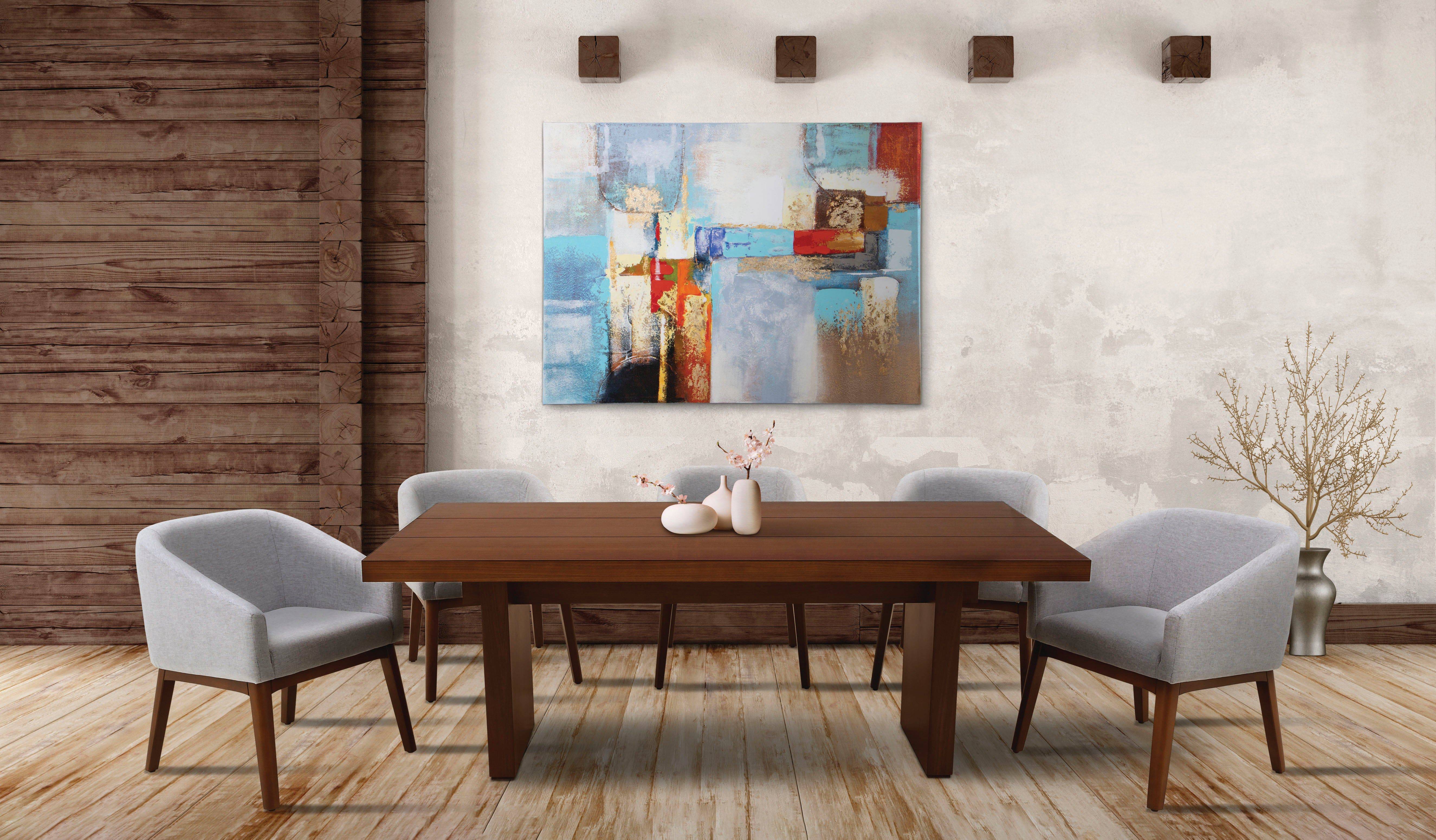 Mesa de comedor Atenea de Deurope con sillas a juego en madera y acabado elegante, ideal para comedor moderno y acogedor.