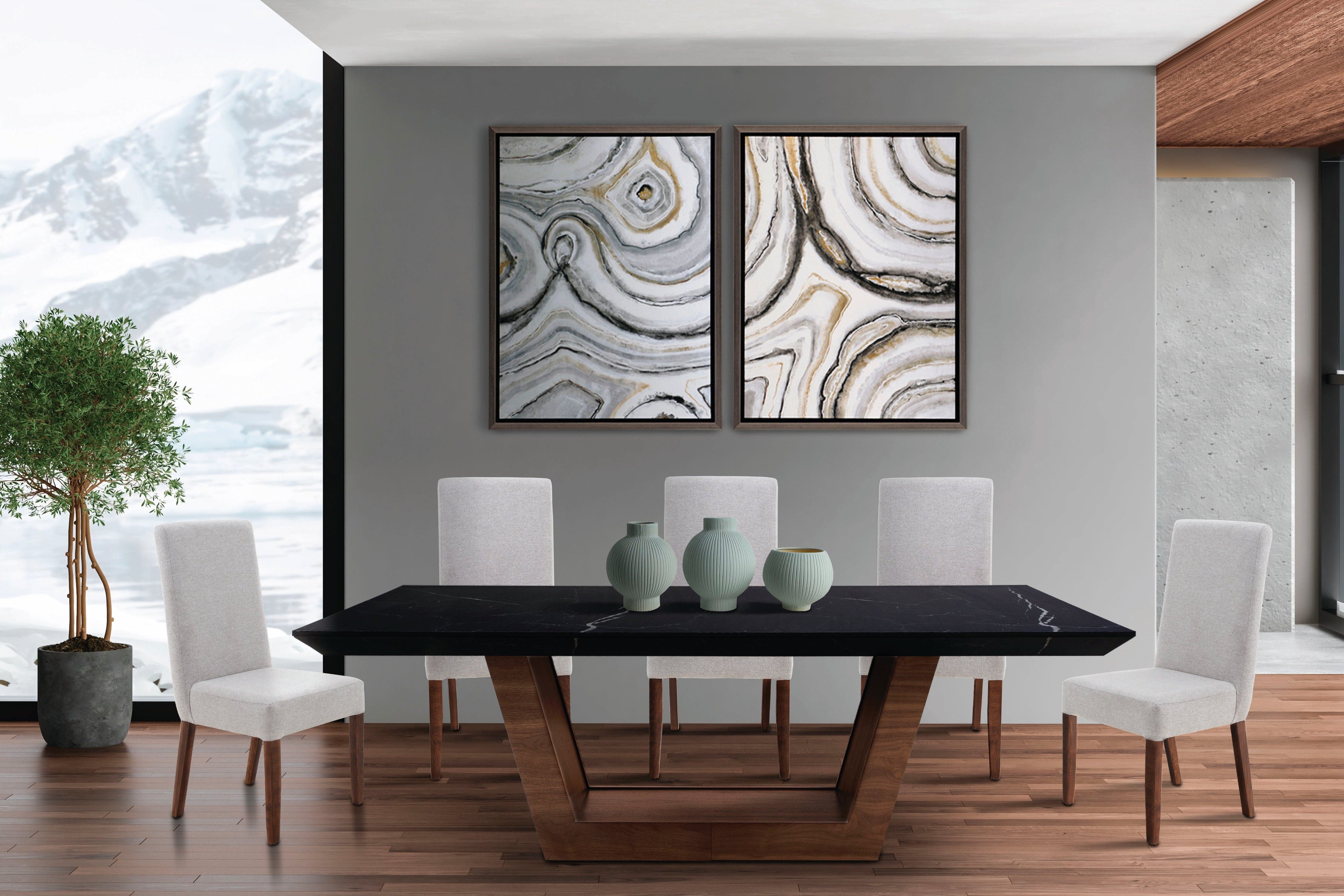 Conjunto de comedor Jena de Deurope en madera, con mesa y sillas modernas, en color natural para espacios elegantes.